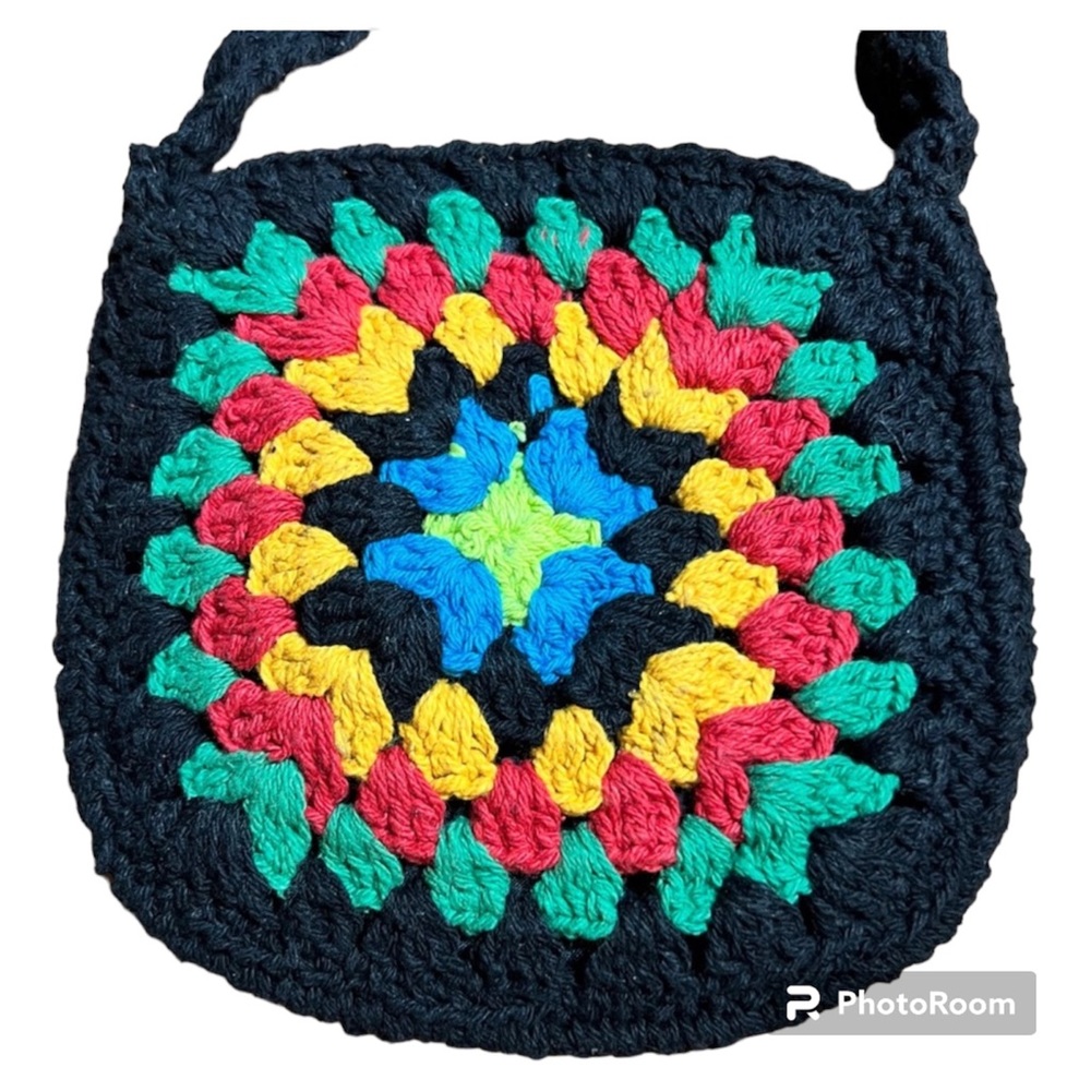 Boho Granny Square Crochet Crossbody Bag New